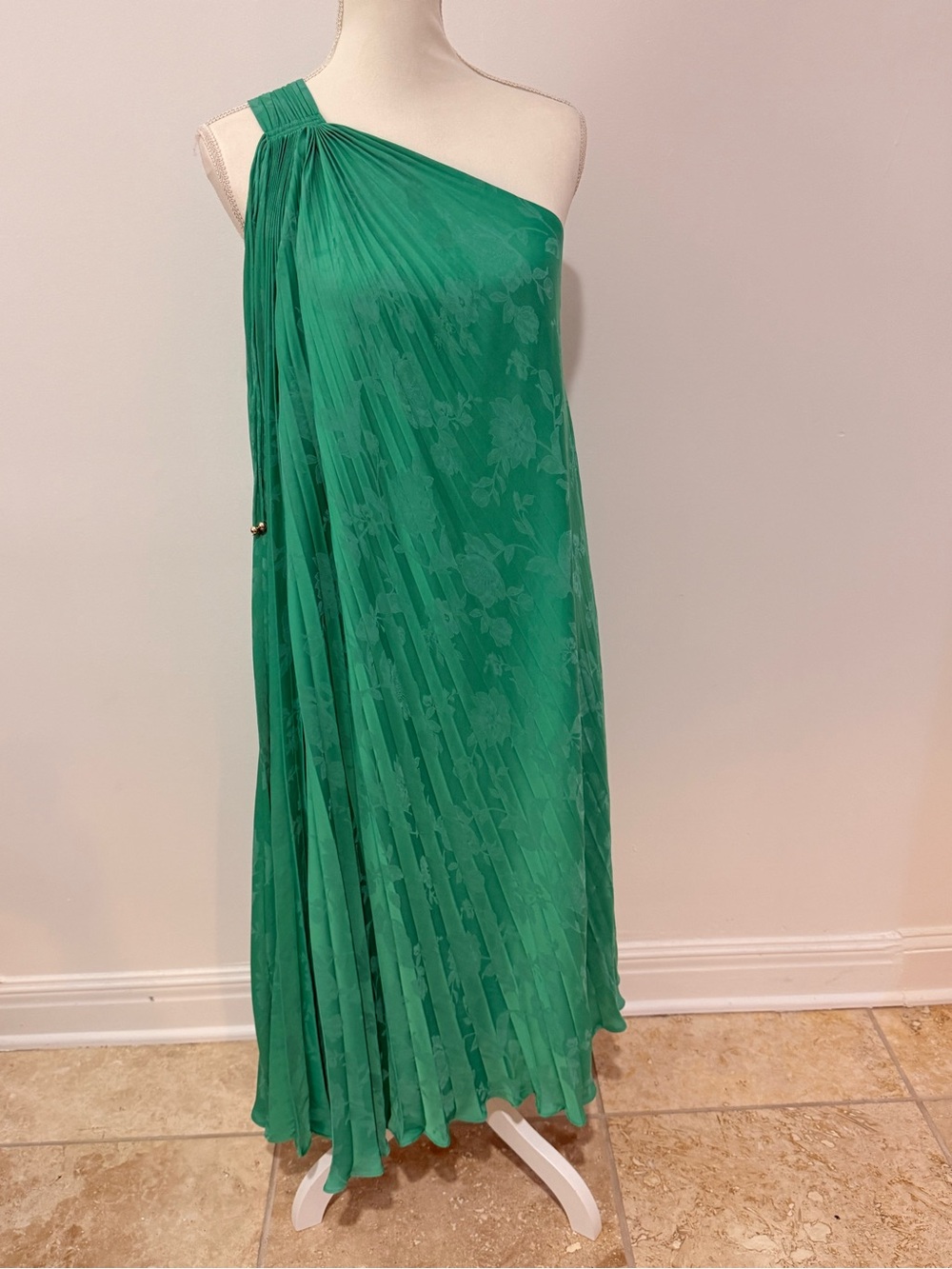 Banana Republic One-Shoulder Green Pleated Maxi Dress